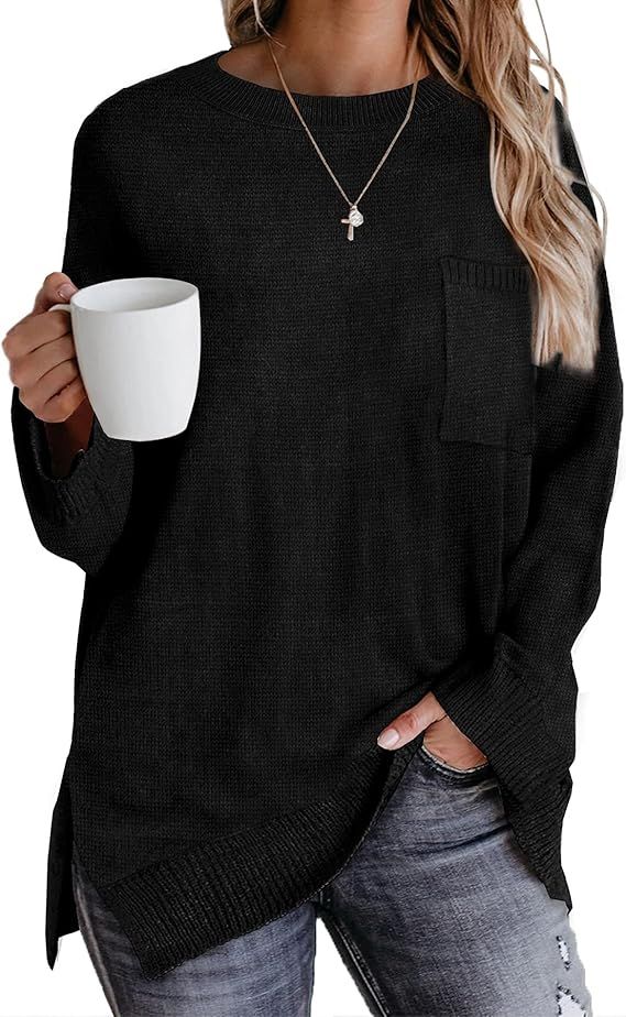 NIASHOT Women's Sweaters Crewneck Long Sleeve Oversized Pocket Knit Tops | Amazon (US)