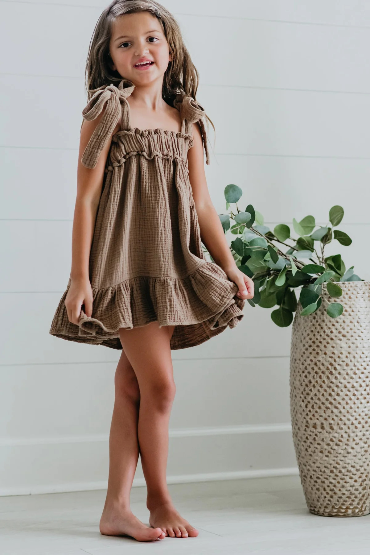 Evie Tunic Dress (mocha muslin) | INDIE BLUE
