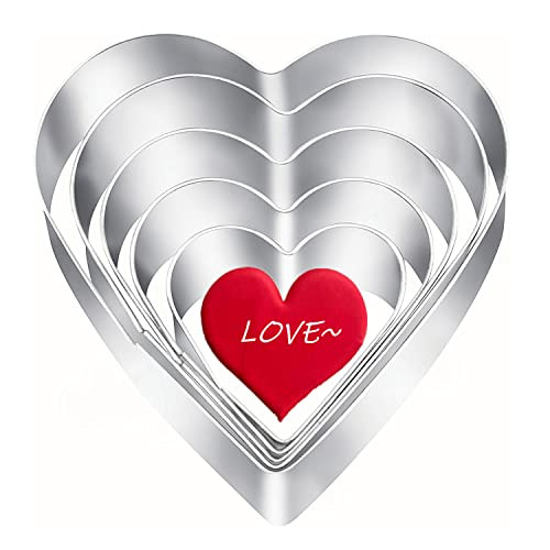 5 Pieces Heart Cookie Cutter Set Valentine’s Day Heart Shapes Stainless Steel Cutters Molds for Anniversary, Bridal, Engagement and Valentine,Wedding,Baking Gifts | Amazon (US)