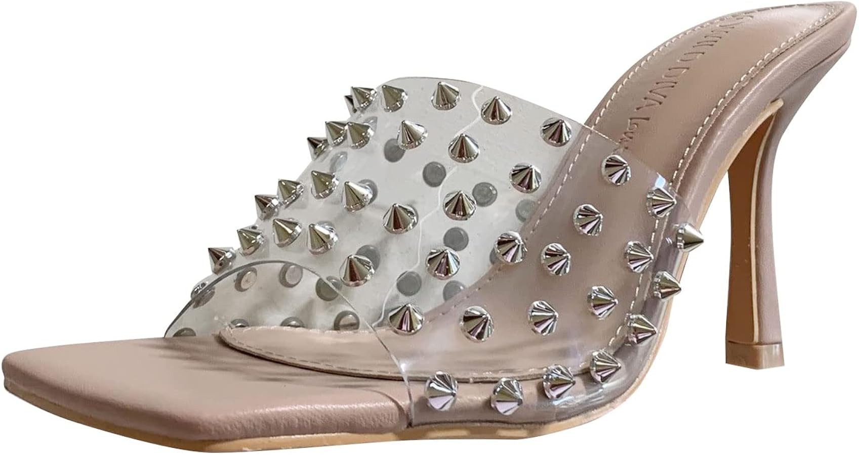 Wild Diva Womens Open Toe Square Spike Stud Slip On Mules Sandals | Amazon (US)