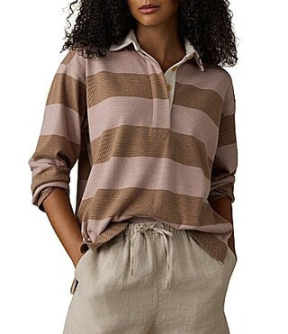 Faherty Legend Rugby Knit Stripe V-Neck Long Sleeve Top -  L | Dillard's