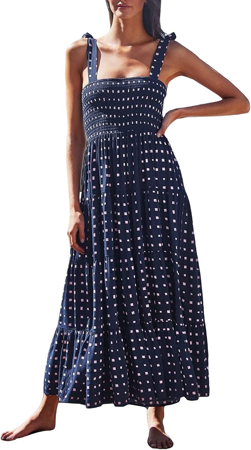 Womens Lace Long Dress Casual Boho Maxi Dress Summer Beach Maxi Party Dress | Amazon (US)