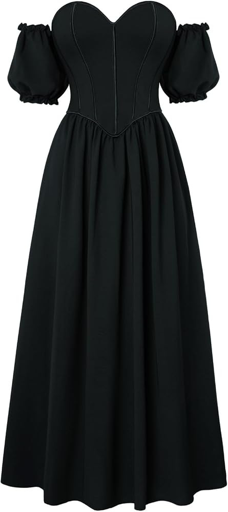 Scarlet Darkness Women Off Shoulder Corset Dress Sweetheart Fishboned Puff Sleeve Renaissance Dre... | Amazon (US)