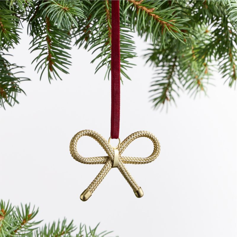 Gold Beaded Metal Bow Christmas Tree Ornament | Crate & Barrel
