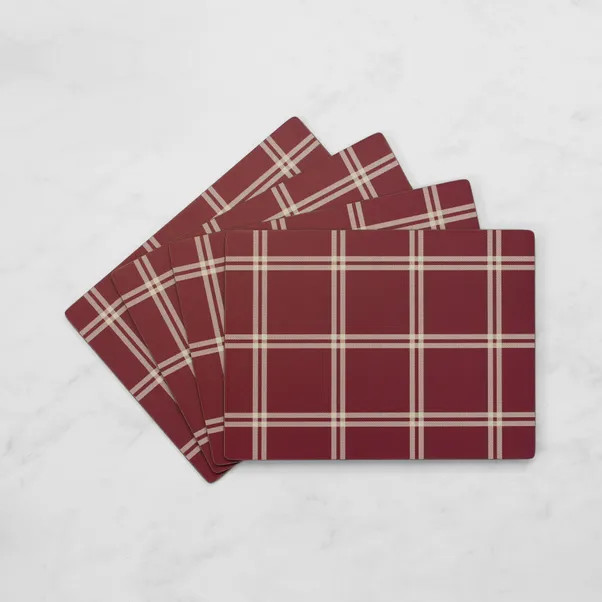 Pack of 4 Red Check Placemats | Dunelm