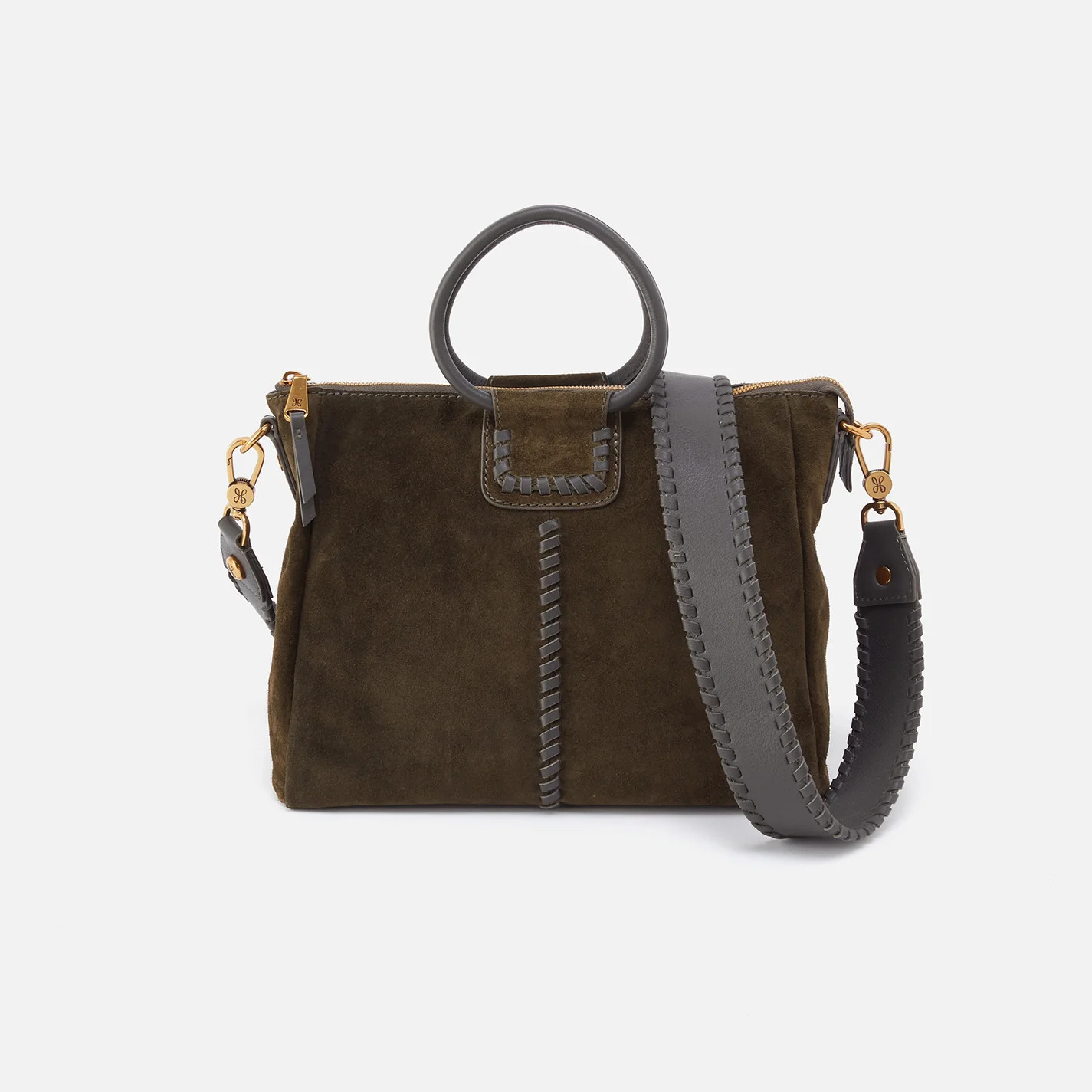 Sheila Medium Satchel in Suede With Whipstitch - Herb | HOBO Bags