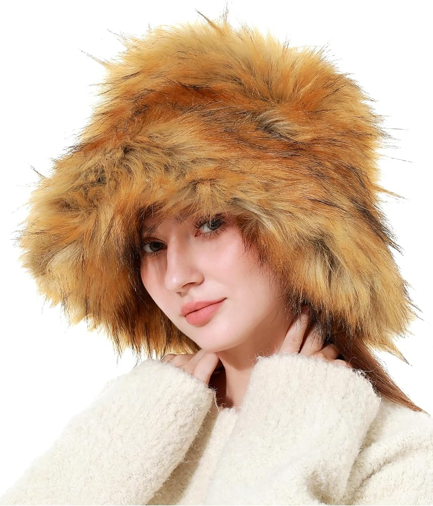 Womens Faux Fur Bucket Hat for Winter Fuzzy Fluffy Warm Ladies Fisherman Cap | Amazon (US)