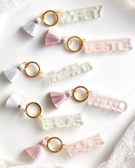 Acrylic name die cut keychains with tassels. Gifts + favors for the bridal party, bride, bridesmaids, friends and family.

#LTKfindsunder50 #LTKwedding #LTKparties