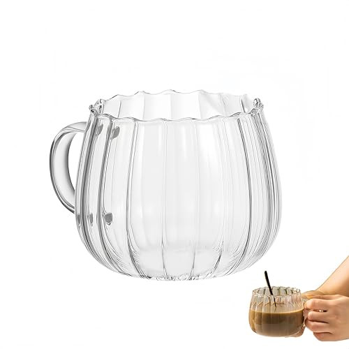 Wionin Pumpkin Mugs - 13oz Glass Coffee Mugs with Handle, Resistant Cups for Hot/Cold Drinks, Halloween Home Decor & Cafe Serveware, Transparent Pumpkin Cup | Amazon (US)