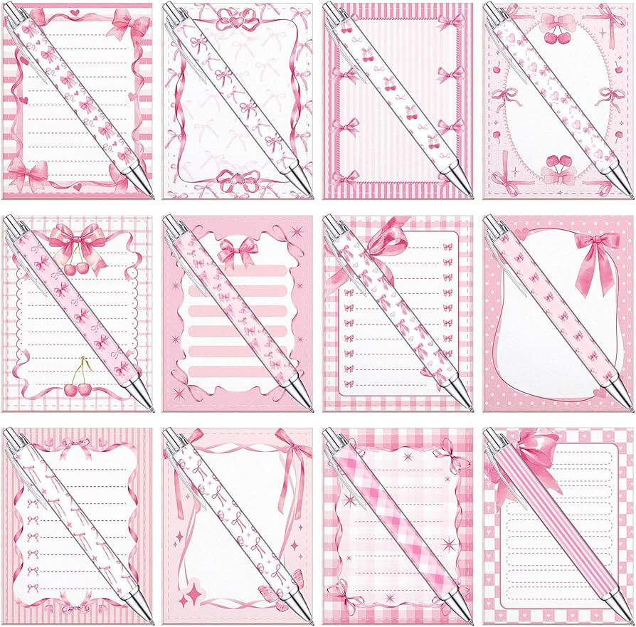 Eaasty 48 Pcs Galentine's Day Gifts Bulk Pink Bow Aesthetic Notepad and Pen Bestie Notes and Pen ... | Amazon (US)