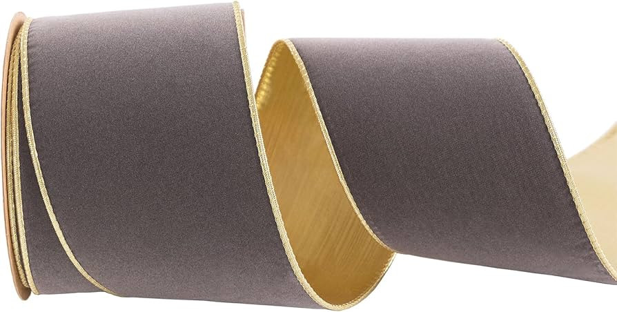 Gray Velvet Christmas Wired Ribbon 4 inch Wide*10Y Gray/Pewter and Gold Double Sided Velvet Ribbo... | Amazon (US)