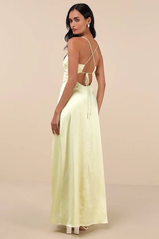 Stunning Example Light Yellow Satin Backless Maxi Dress | Lulus