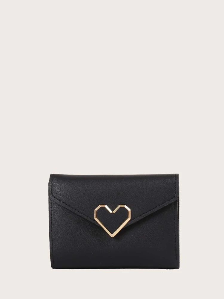 Metal Heart Decor Fold Over Small Wallet | SHEIN