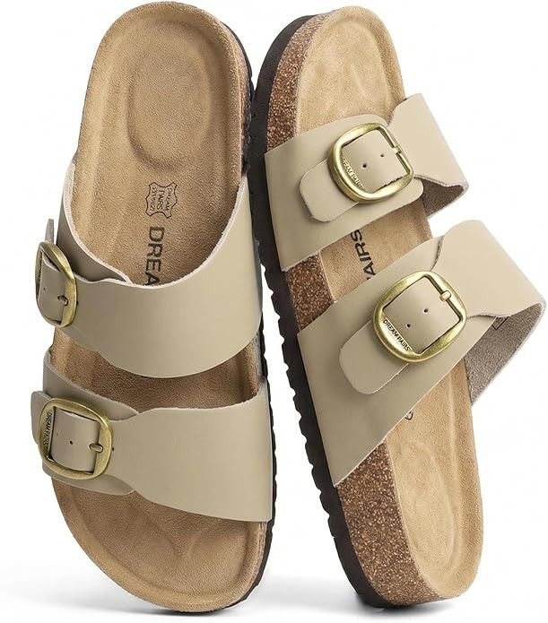 DREAM PAIRS Women's Slides Soft Genuine Footbed Sandals Comfortable Adjustable Double Buckle Slip... | Amazon (US)