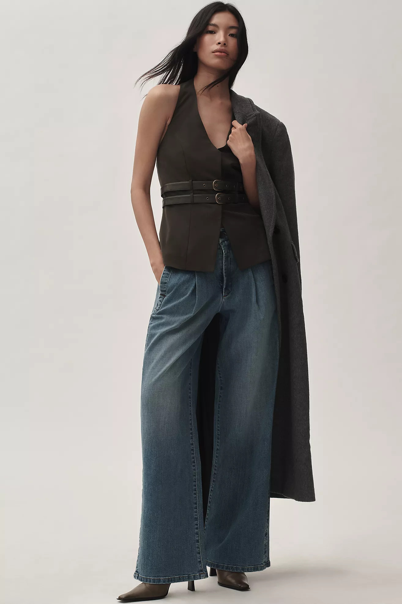 Pilcro Pleated High-Rise Wide-Leg Trouser Jeans | Anthropologie (US)