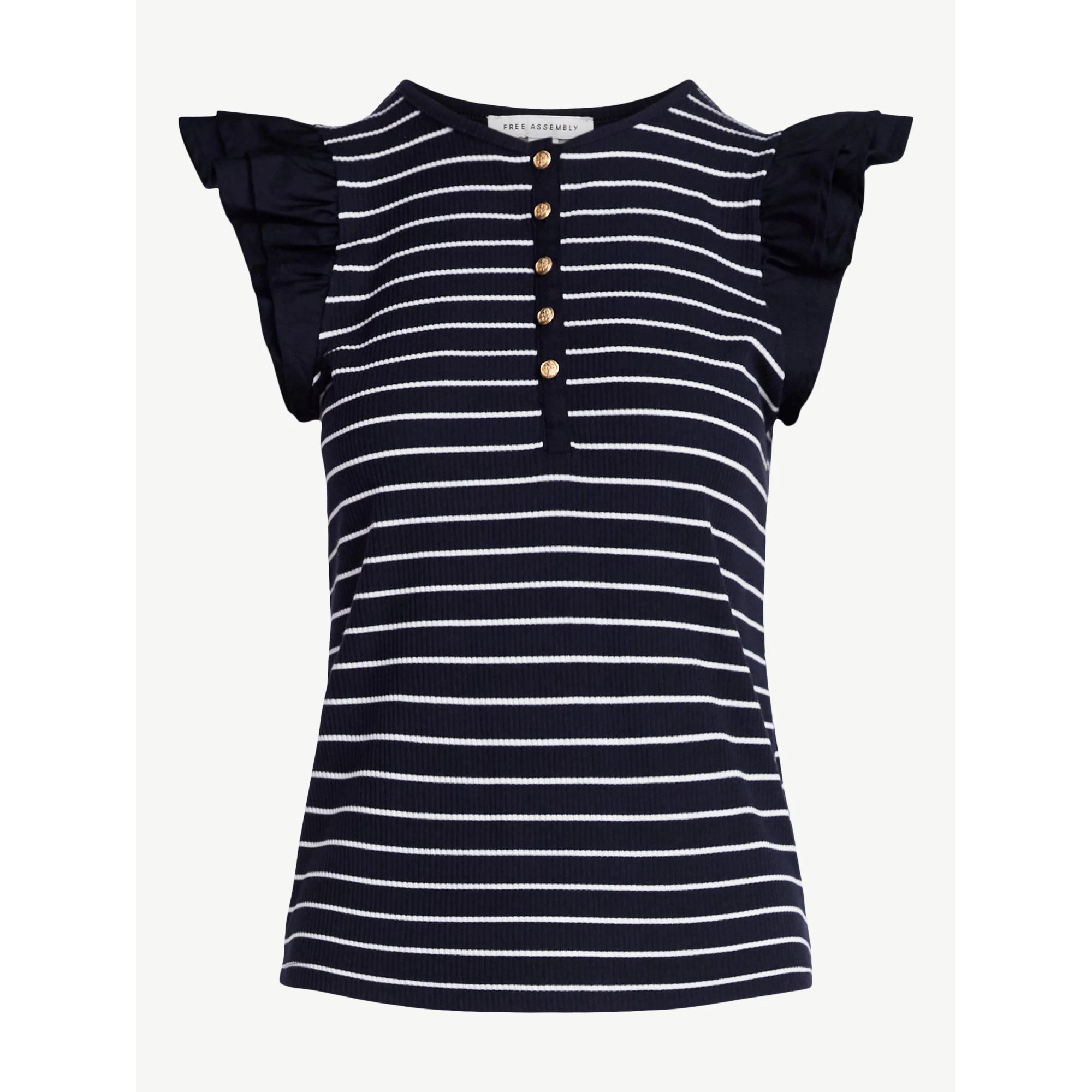 Free Assembly Women's and Women’s Plus Flutter Sleeve Henley Top, Sizes XS-4X | Walmart (US)