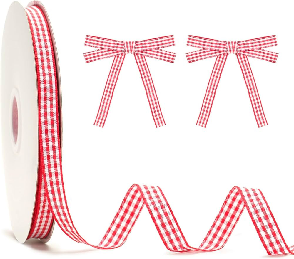 KINGLAKE Red Gingham Ribbon, 50Yd x 3/8" Red and White Gingham Ribbon, Red Checkered Craft Ribbon... | Amazon (US)