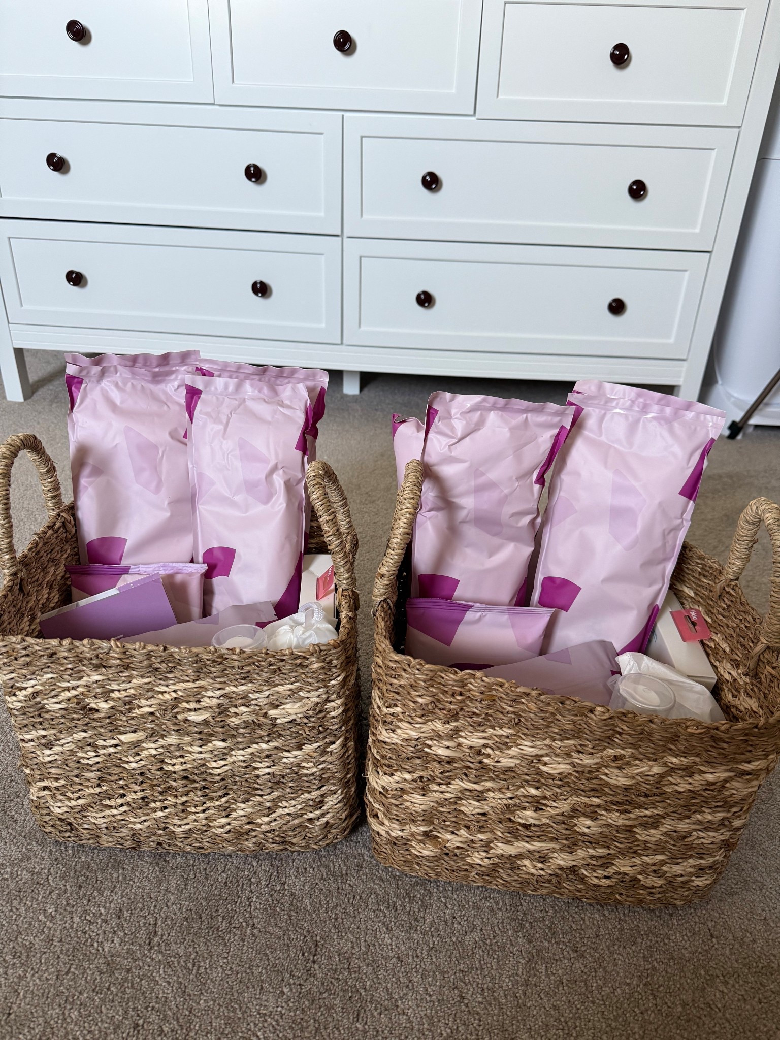 My postpartum baskets 🧺💗 getting things prepared for when baby girl arrives!
#postpartum #postnatalcare #fridamom 

#LTKBump #LTKBaby #LTKFindsUnder100