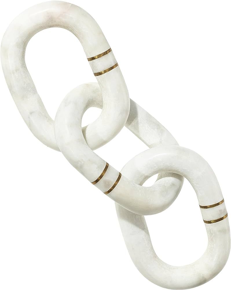 STRONA 13" White Marble Chain Link Decor with Brass Detail - Handcrafted Marble Decor, Chain Link... | Amazon (US)