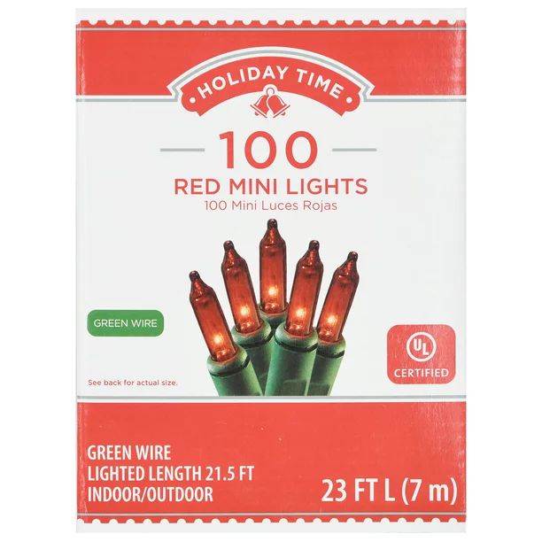 Holiday Time 100-Count Red Incandescent Mini Christmas Lights, with Green Wire, 23 Feet | Walmart (US)