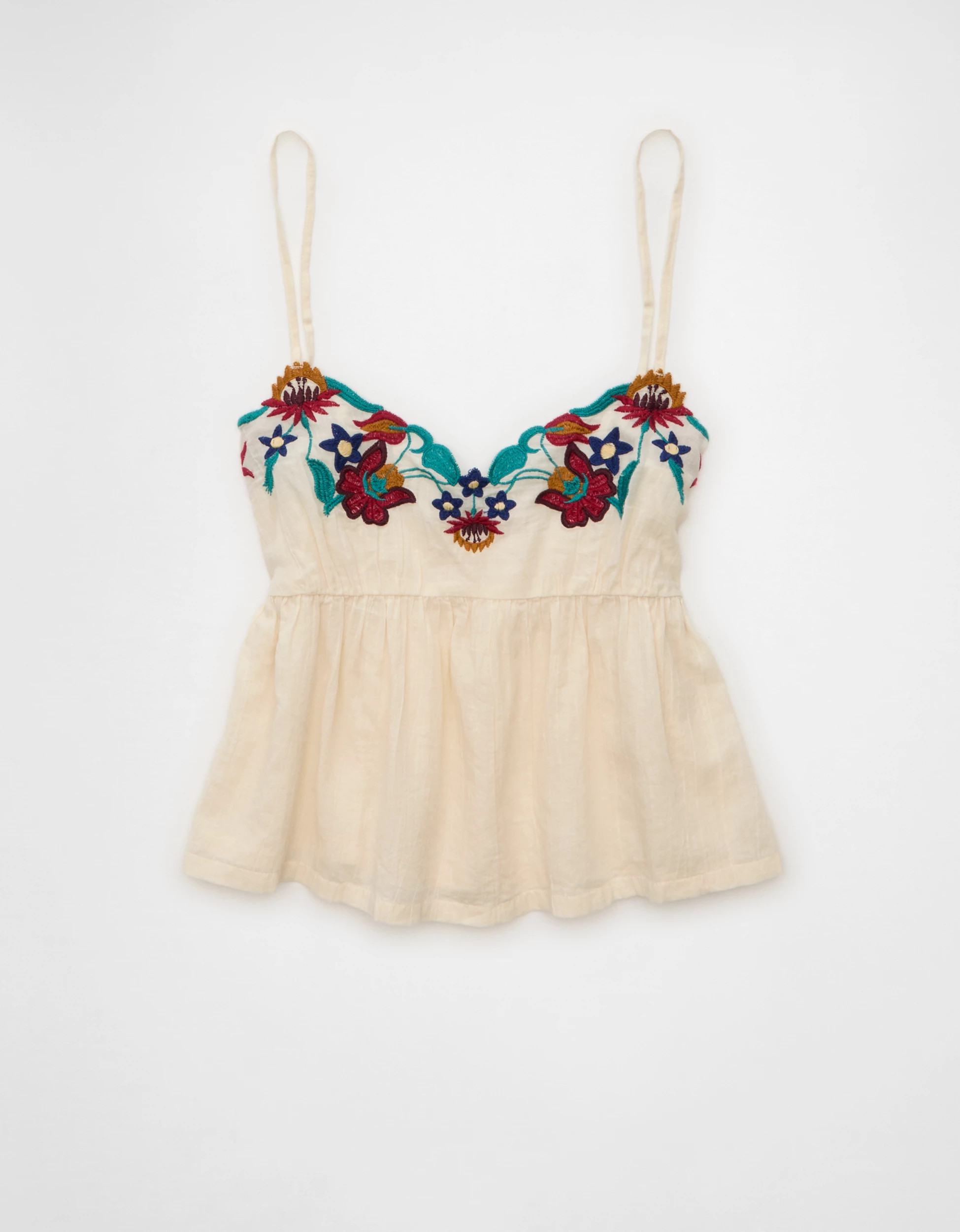 AE Embroidered V-Neck Babydoll Cami | American Eagle Outfitters (US & CA)