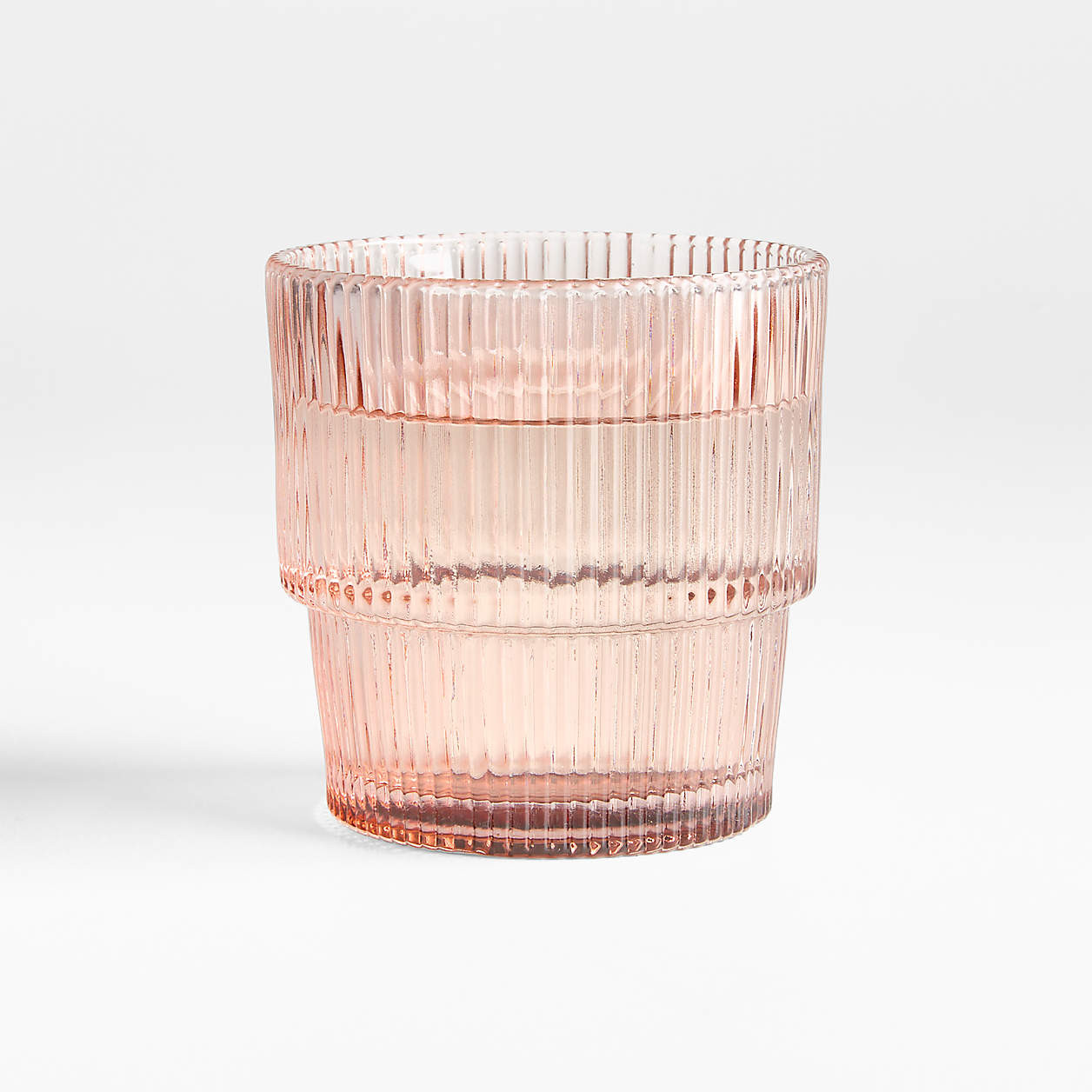 Atwell 11-oz. Spring Pink Stackable Ribbed Double Old-Fashioned Glass + Reviews | Crate & Barrel | Crate & Barrel