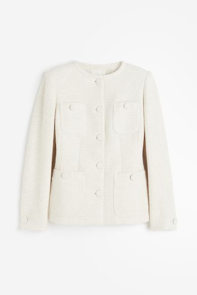 Textured-weave jacket - Round neck - Long sleeve - Cream - Ladies | H&M GB | H&M (UK, MY, IN, SG, PH, TW, HK)