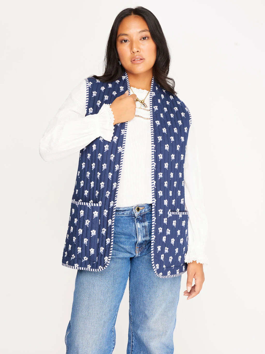 Paloma Vest Navy Floral | Ophelia & Indigo