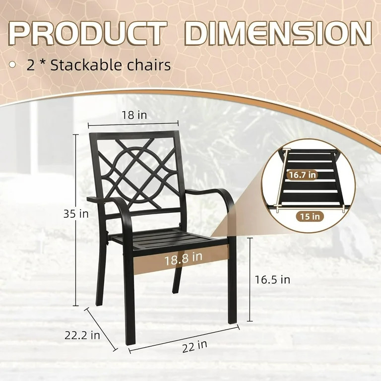 SOLAURA Patio Dining Chairs Outdoor Stackable Wrought Iron Chairs Set of 2 - Black | Walmart (US)