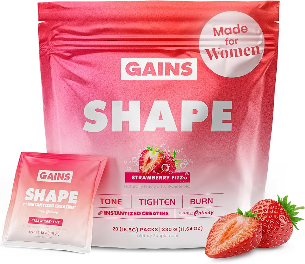 Gains in Bulk Shape Instantized Creatine for Women, Strawberry Fizz Flavor, Vegan Daily Workout S... | Amazon (US)