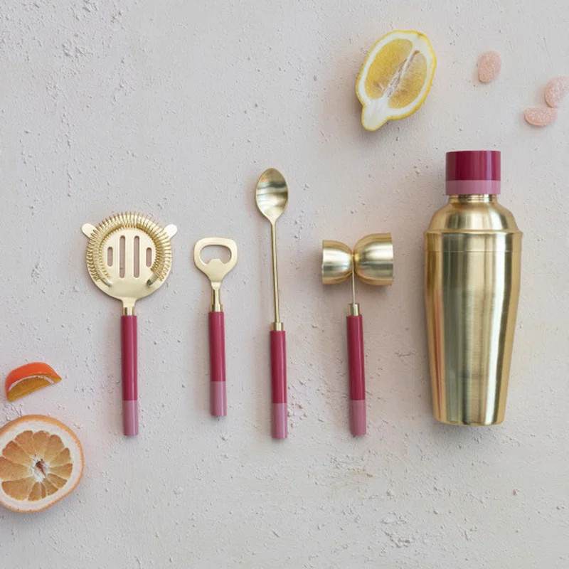 Stainless Steel Bar Tools With 2-Tone Resin Handles In Drawstring Bag | Wayfair North America