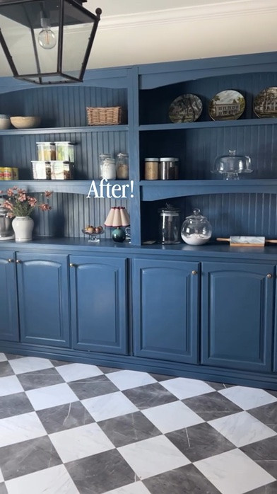 Follow + Comment TILE for the affordable but chic find! After being quoted $20k for our pantry, we rolled up our sleeves, found items for cheap or even free on FBMP and made them our own!  Pantry, pantry makeover, diy, before and after, affordable home makeover.  #pantry #dıy #pantrymakeover #homehack #beforeandafter
