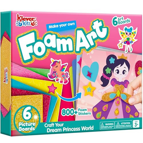 Klever Kits Foam Art Kit for Kids, EVA Foam Stickers with 6 Art Board and 800+ Stickers, DIY Arts and Crafts for Boys Girls Age 3+, Unicorns & Princesses Birthday Gifts Travel Toy | Amazon (US)