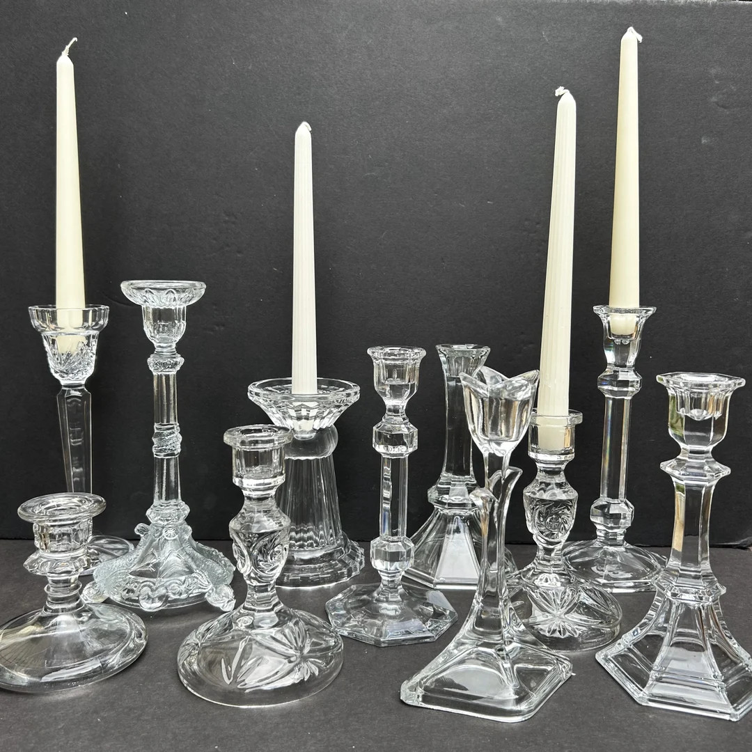 Crystal and glass candlesticks | Mis-matched Crystal and glass candlesticks | Mix and match cryst... | Etsy (US)