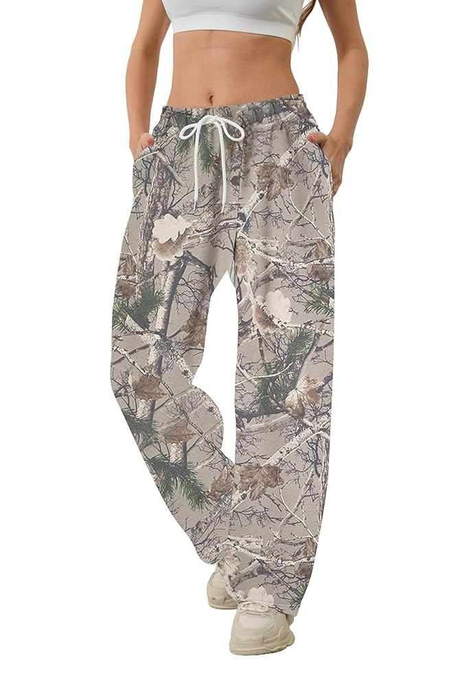 Camo Pants Women Baggy Fleece Y2K Camouflage Cargo Pants High Waisted Wide Leg Drawstring Jogger ... | Amazon (US)