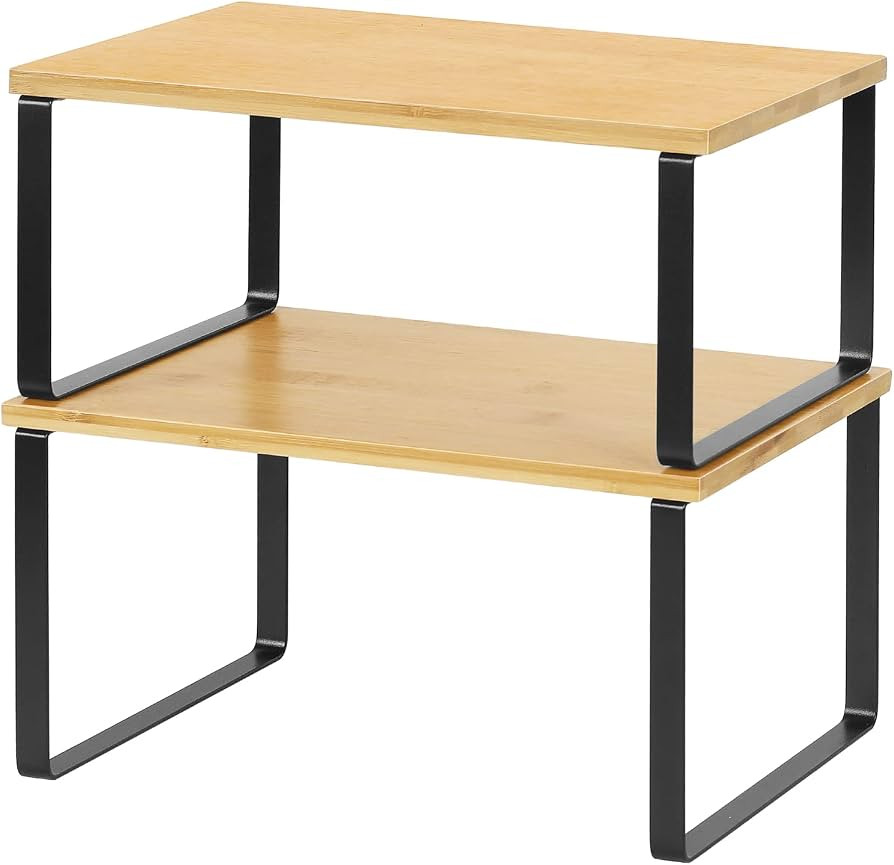 NEX Kitchen Cabinet and Counter Shelf Organizer, Stackable & Expandable, Black and Natural | Amazon (US)