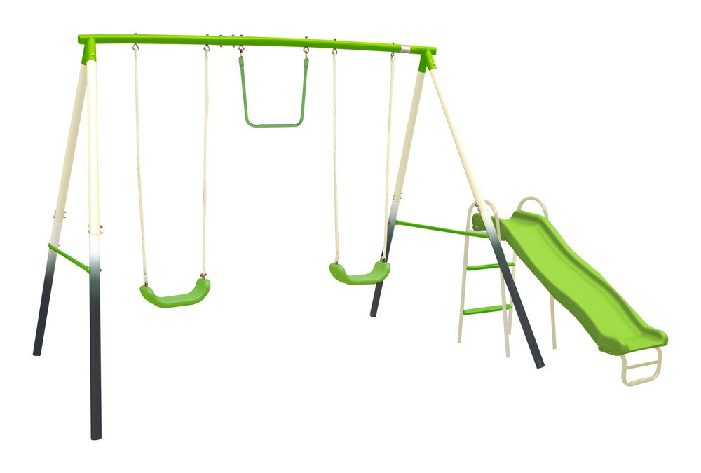 Sportspower Outdoor 4-Station Metal Swing Set Combo, 2 Swings, Trapeze & Slide, Kids Ages 3+ | Canadian Tire
