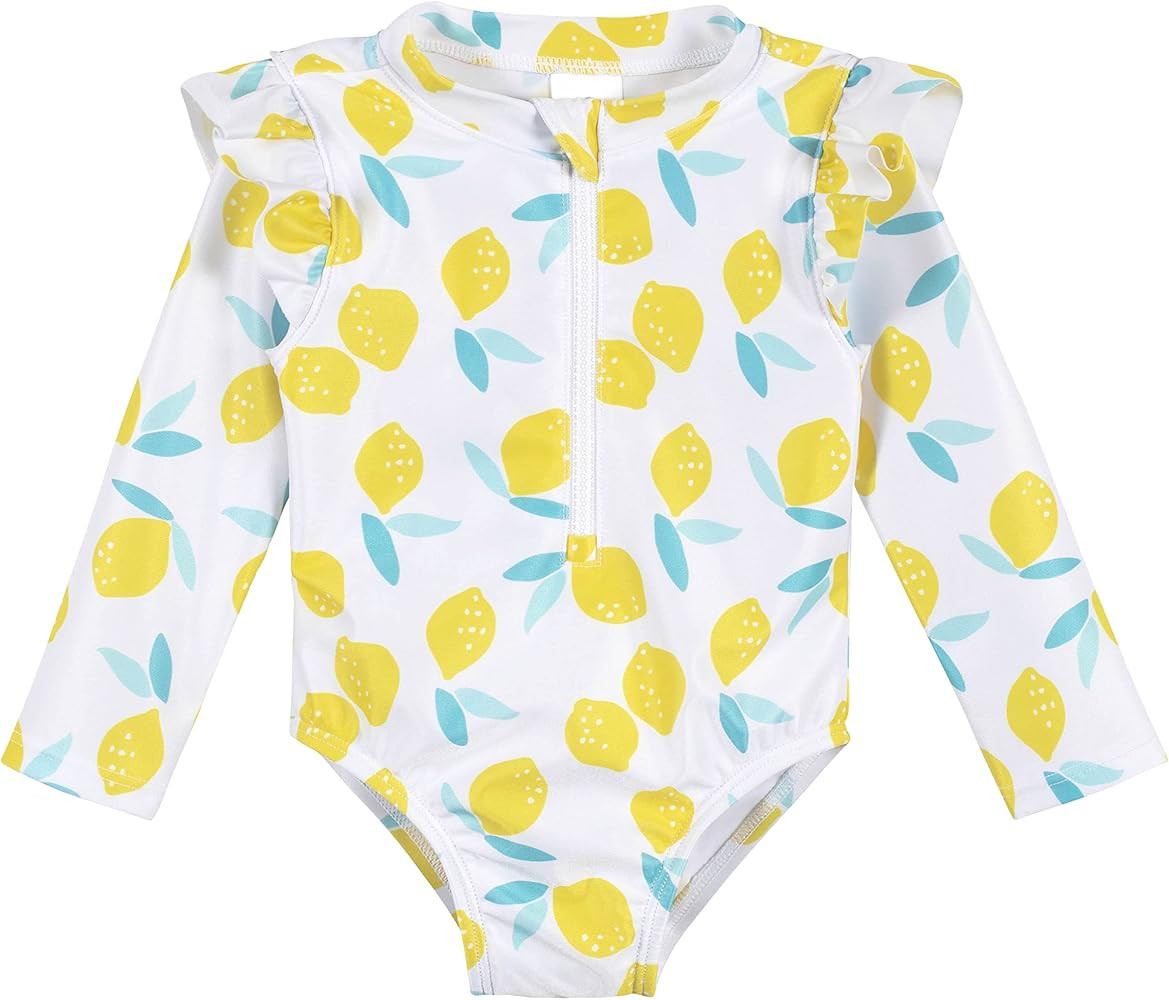 Gerber Girls' Toddler Long Sleeve One Piece Rashguard Swimsuit | Amazon (US)