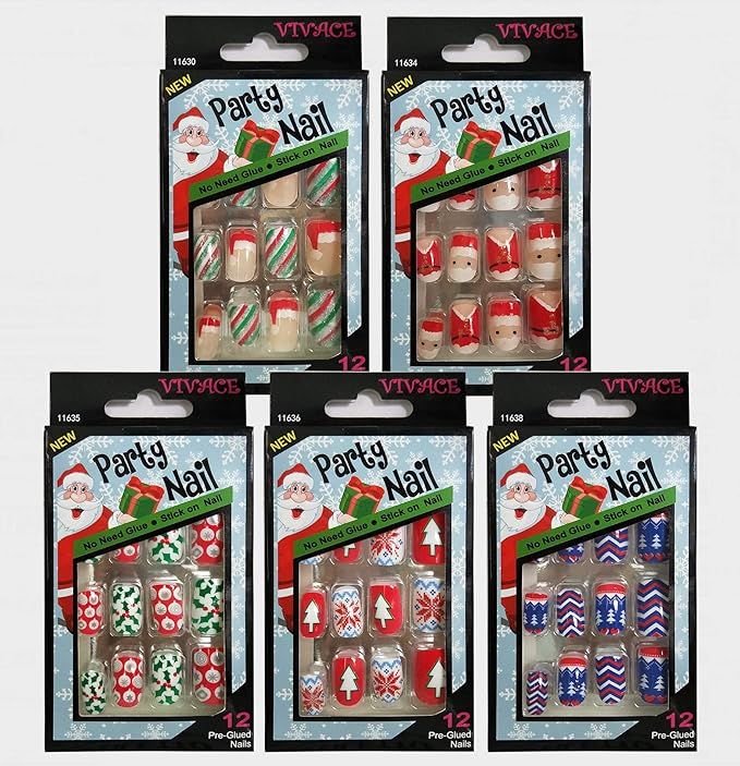 Vivace 5Pack 60Tips Press On Christmas Novelty Nails, Sticker Nails (Santa) | Amazon (US)