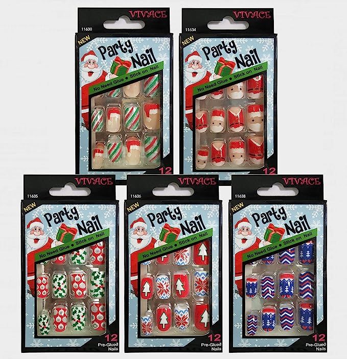 Vivace 5Pack 60Tips Press On Christmas Novelty Nails, Sticker Nails (Santa) | Amazon (US)