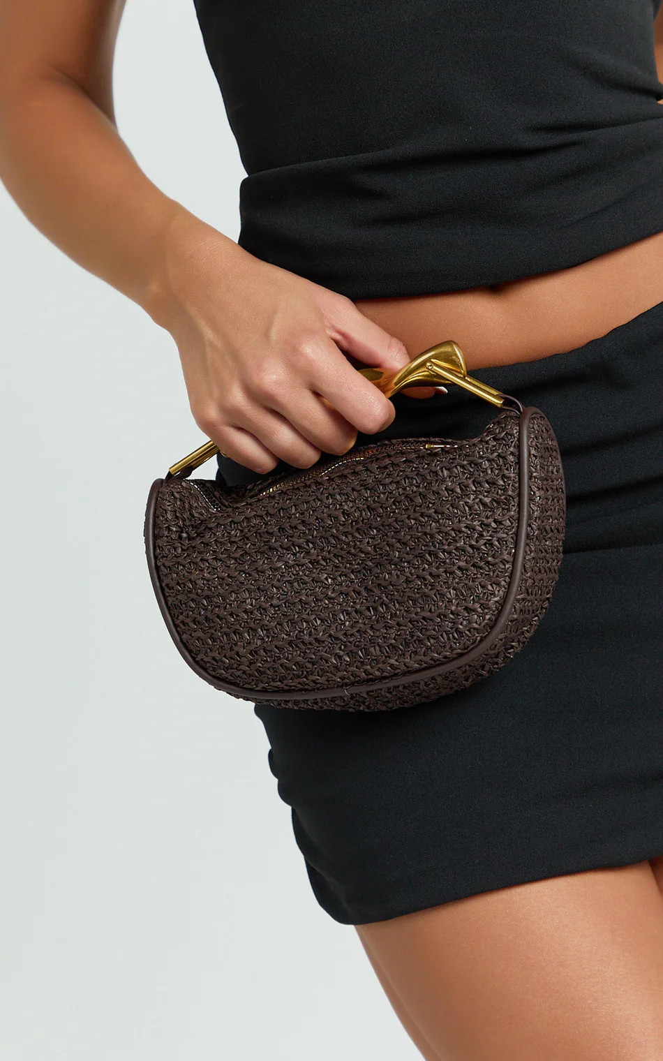 Alena Straw Gold Handle Bag in Coffee | Showpo (ANZ)