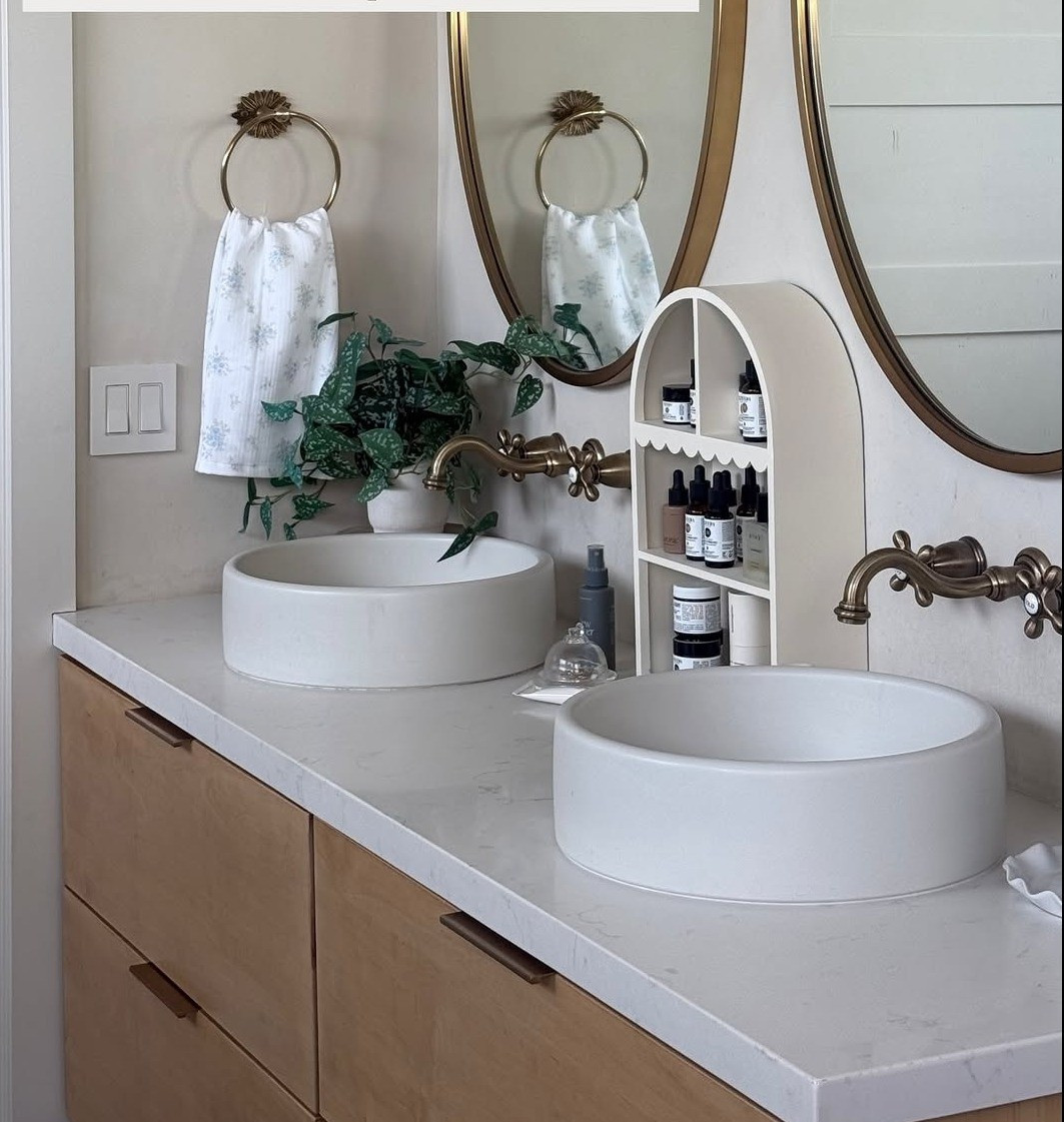 Shared a quick shot my bathroom and got so many questions about my storage shelf! The scallops, the arch- it is so cute.  

 #LTKHome