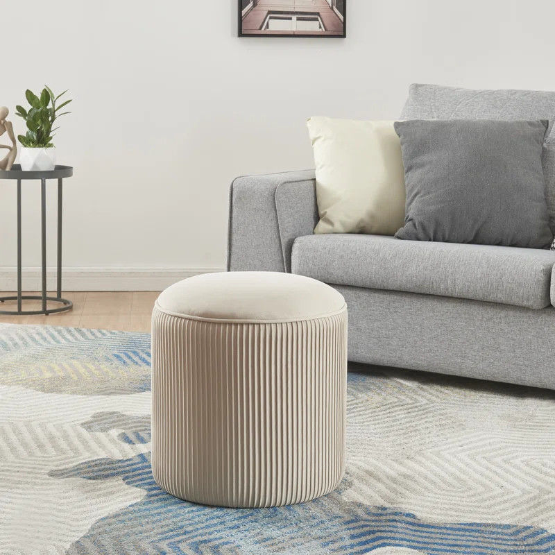 Terri Wide Velvet Round Pouf Ottoman | Wayfair North America
