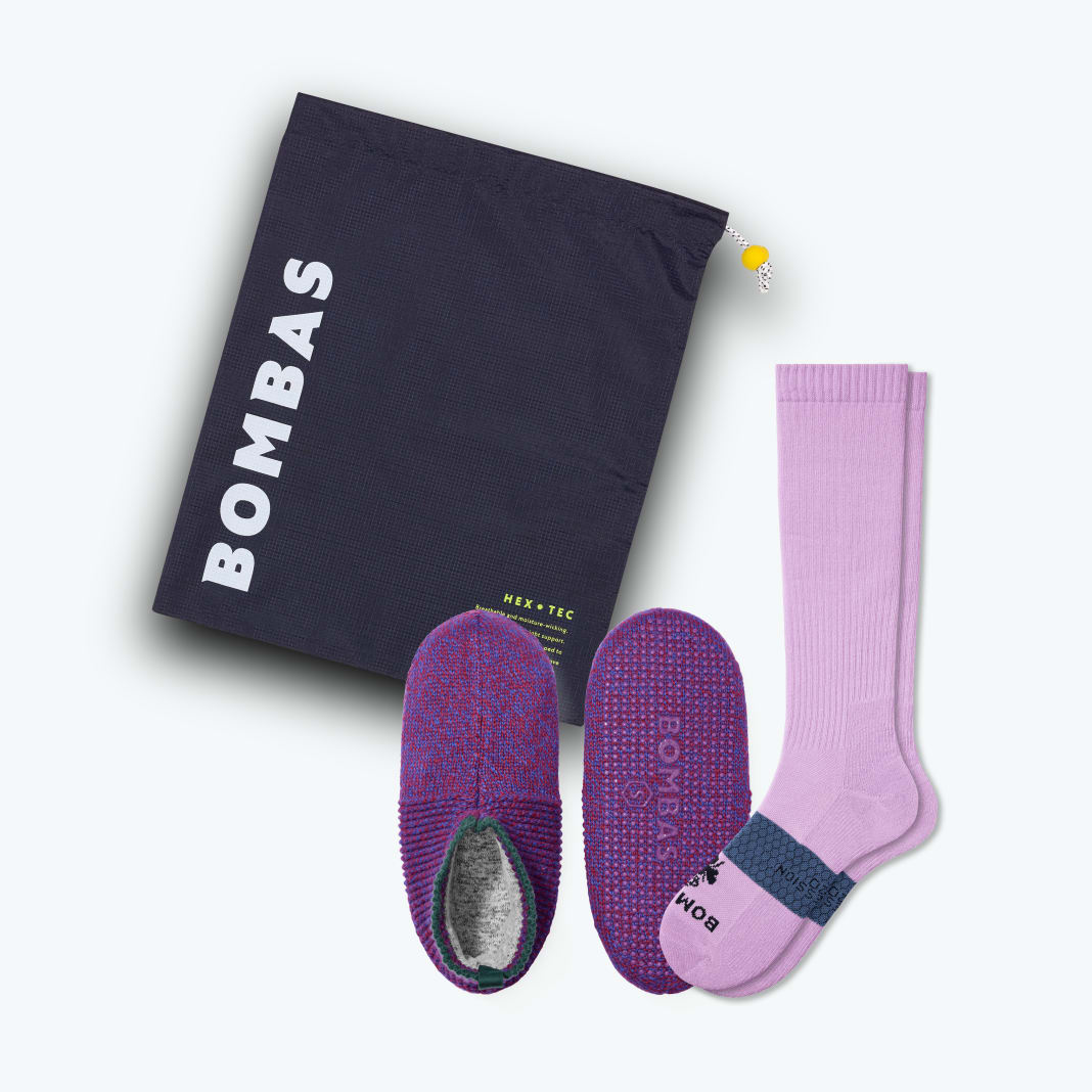 Women's Travel Compression Sock and Gripper Slipper - Double Cushion 2-Pack | Bombas Socks