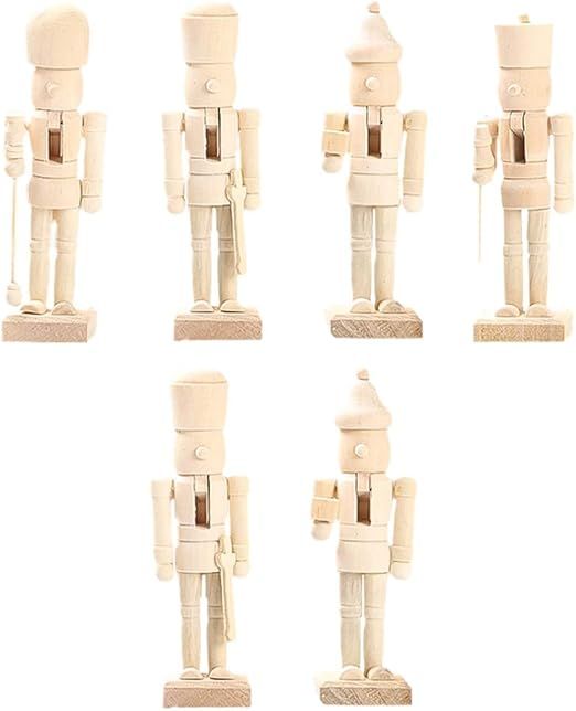Amosfun 6pcs Christmas Nutcracker Figurine Unfinished Wooden Peg People Doll Desktop Figure Ornam... | Amazon (US)
