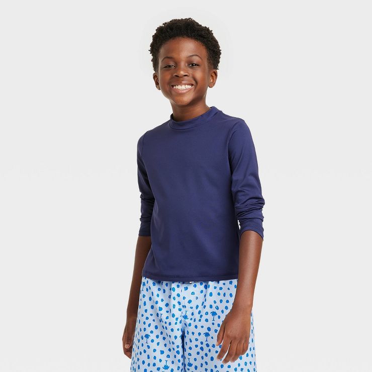 Boys' Solid Long Sleeve Rash Guard Swim Shirt - Cat & Jack™ Navy Blue | Target