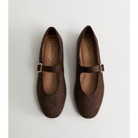 Women's Brown Textured Faux Suede Buckled Mary Jane Flats Vegan New Look | New Look (UK)