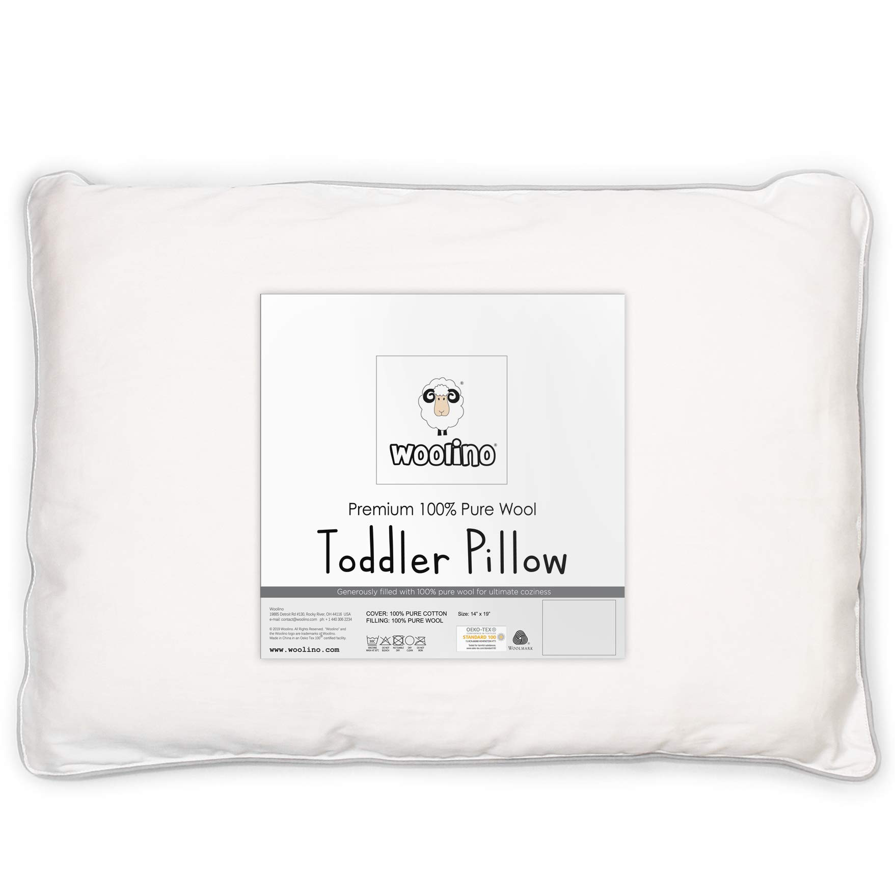 Woolino Premium Wool Toddler Pillow, All Natural Breathable 100% Wool Fill and Cotton Cover - Bab... | Amazon (US)