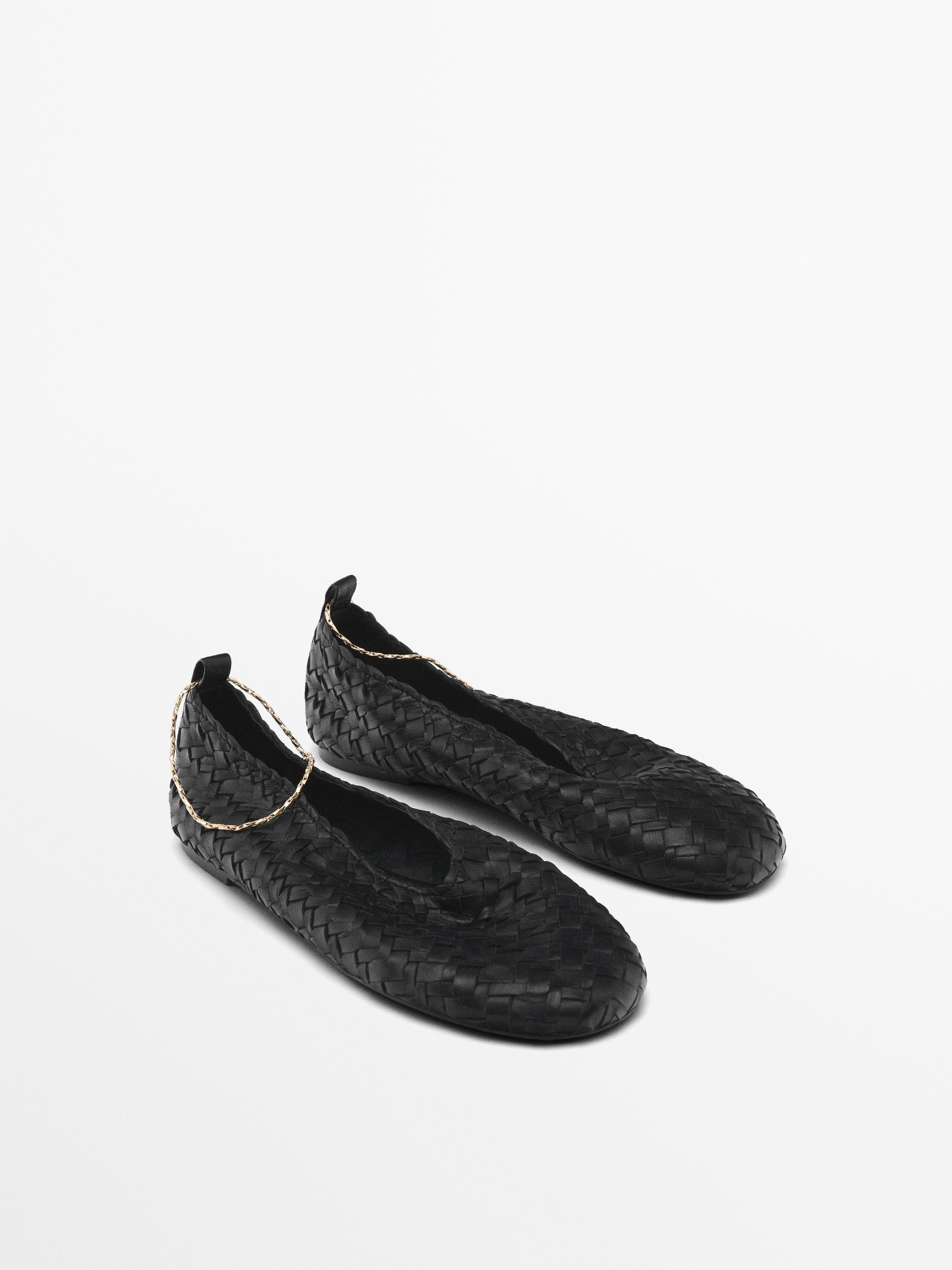 Braided ballet flats with ankle strap | Massimo Dutti UK
