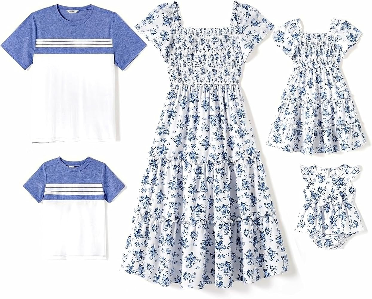PATPAT Family Matching Outfits Boho Floral Print Square Neck Puff Sleeve Smocked Dress and Short ... | Amazon (US)